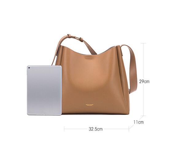 Women's Two-Layer Cowhide Bucket Tote Bag – Large Capacity Genuine Leather Shoulder Bag