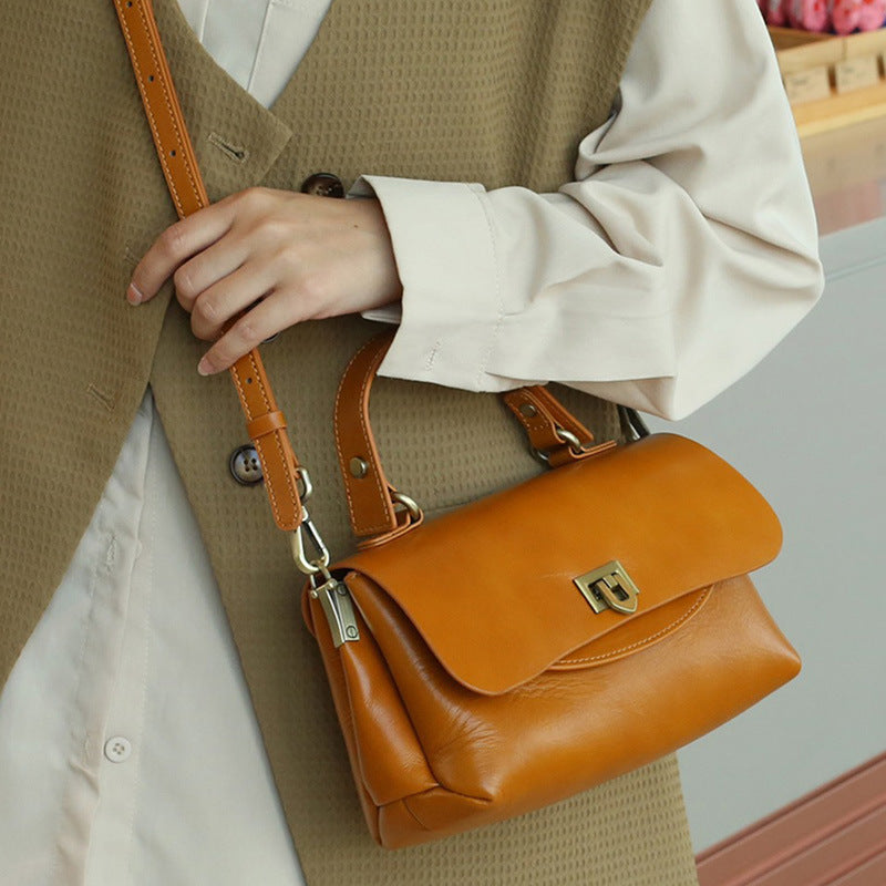 Women's Retro Leather Multi-Compartment Handbag – Fashion Vintage Style Bag