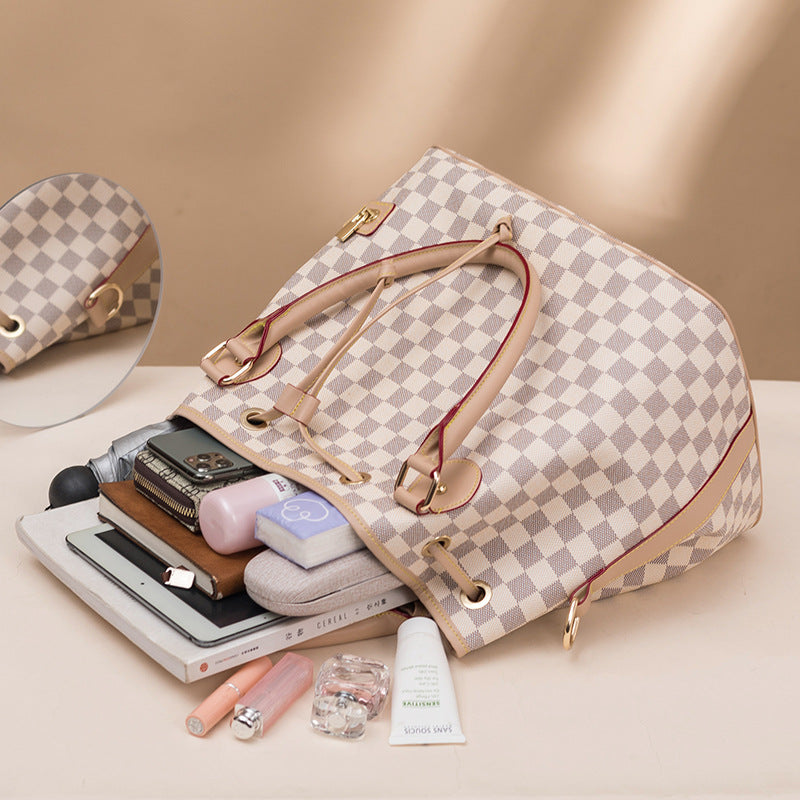 Women's Plaid PU Bucket Bag – European & American Fashion Drawstring Shoulder Bag