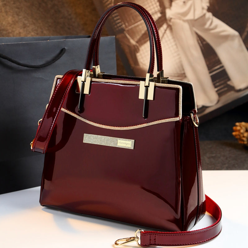 Women's Patent Leather Shell Shoulder Bag – Soft Cowhide Stitching Messenger Bag
